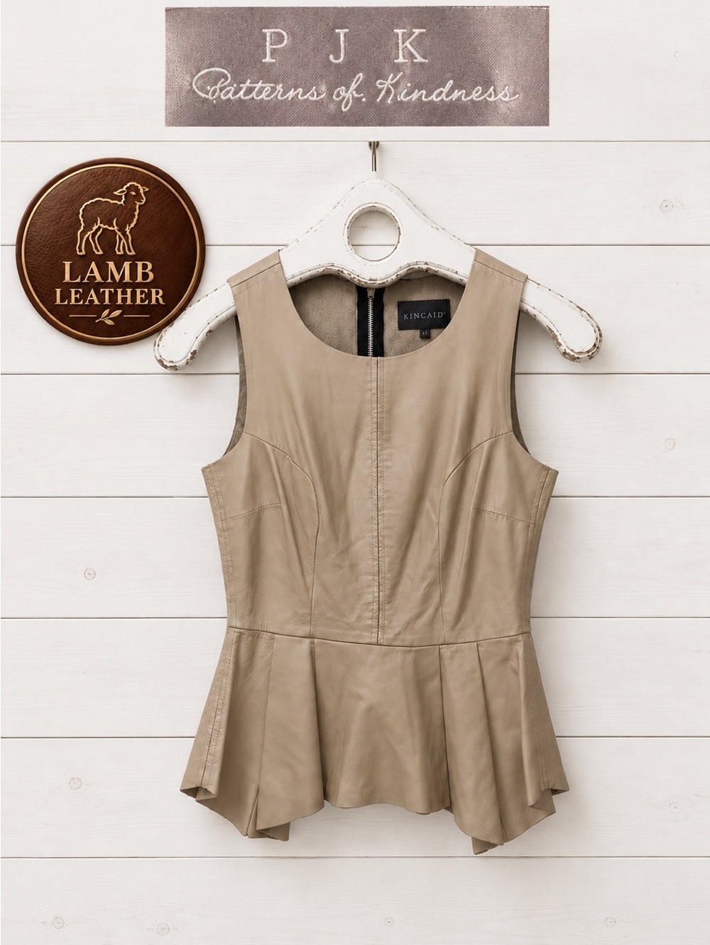 PJK Patterson.J Kincaid Lamb Leather Peplum Top β Beige β Size XS